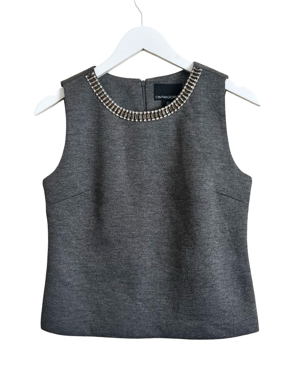 Cynthia Rowley Charcoal Jeweled Neck Sleeveless Top